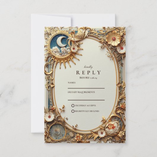 Cosmic Vintage Constellation Wedding RSVP Kaartje (Voorkant)