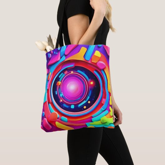 Cosmic Vortex: Een Neon Odyssee Tote Bag (Dichtbij)