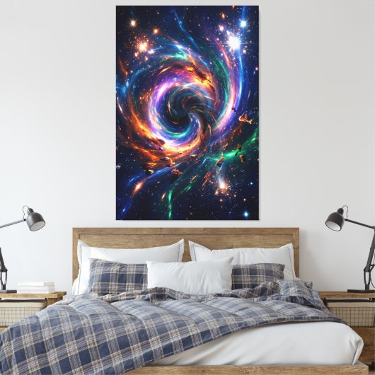 Cosmic Vortex Nexus – Abstract Space Canvas Print (Insitu (Slaapkamer))