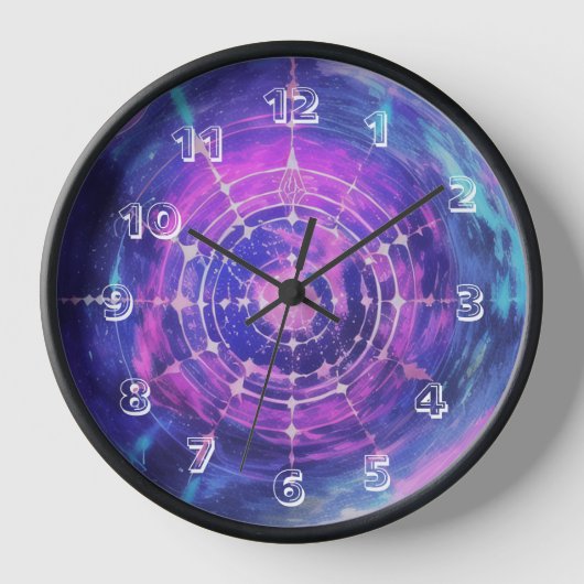 Cosmic Wall Clock, 10-inch Round Black Wooden Lijs (Voorkant)