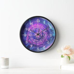 Cosmic Wall Clock, 10-inch Round Black Wooden Lijs