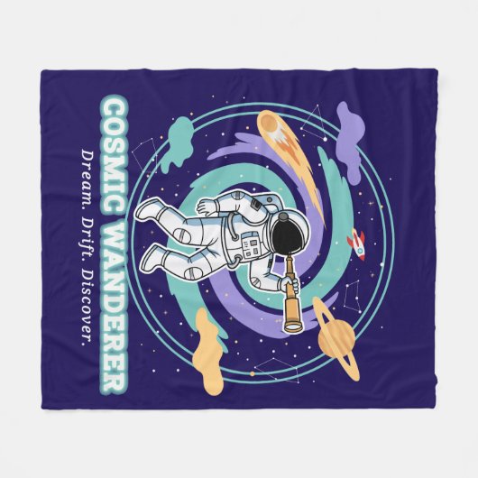 Cosmic Wanderer Astronaut Telescop Fleece Deken (Voorkant (Horizontaal))