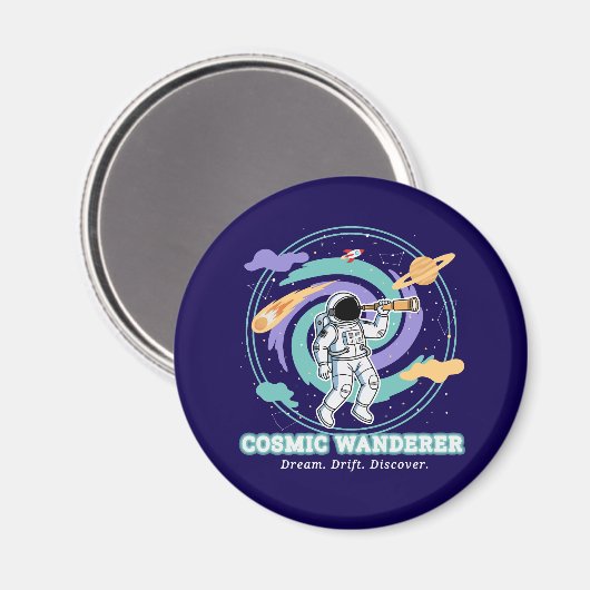 Cosmic Wanderer Astronaut Telescop Magneet (Voorkant / Achterkant)