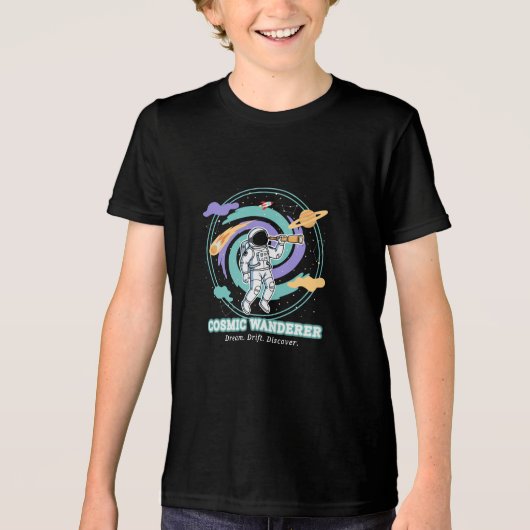 Cosmic Wanderer Astronaut Telescop Tri-Blend Shirt (Voorkant)