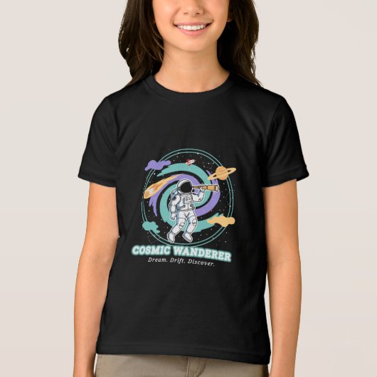 Cosmic Wanderer Astronaut Telescop Tri-Blend Shirt (Voorkant)