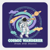 Cosmic Wanderer Astronaut Telescop Vierkante Sticker (Voorkant)