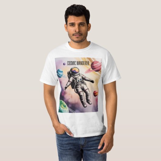 Cosmic Wanderer – Floating Astronaut Space T-Shirt (Voorkant volledig)