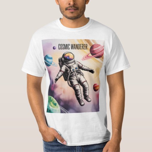 Cosmic Wanderer – Floating Astronaut Space T-Shirt (Voorkant)