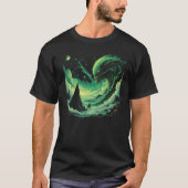 Cosmic Wave T-Shirt: Glowing Green alien Art T-shirt (Voorkant)