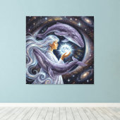 Cosmic Whale and the Girl – Spiritual Surreal Fant Canvas Afdruk (Insitu (Houten vloer))