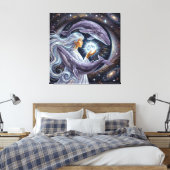Cosmic Whale and the Girl – Spiritual Surreal Fant Canvas Afdruk (Insitu (Slaapkamer))