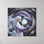 Cosmic Whale and the Girl – Spiritual Surreal Fant Canvas Afdruk (Voorkant)