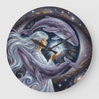 Cosmic Whale and the Girl | Surreal Wall Clock Grote Klok