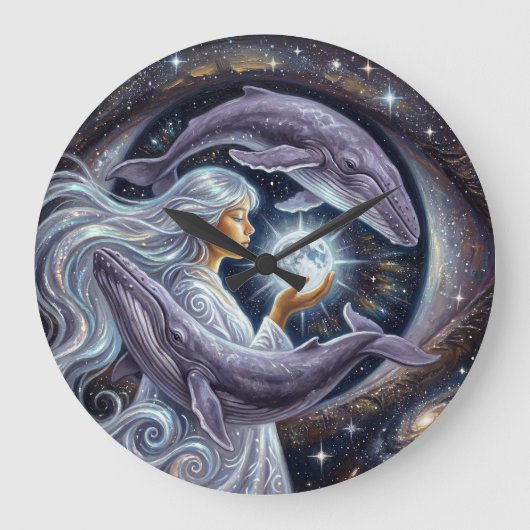 Cosmic Whale and the Girl | Surreal Wall Clock Grote Klok (Voorkant)