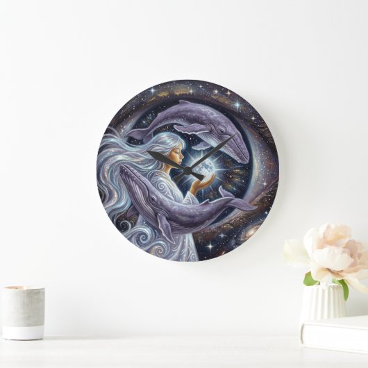 Cosmic Whale and the Girl | Surreal Wall Clock Grote Klok (Huis)