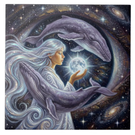 Cosmic Whale & Girl Photo Tile Tegeltje