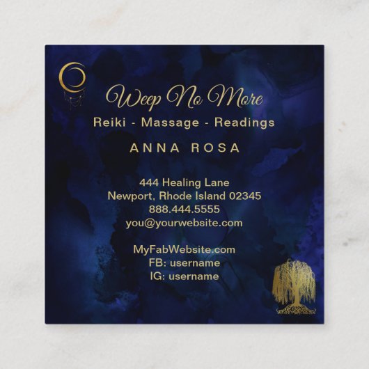 ** Cosmic Willow Tree Mon Gold Universe Vierkante Visitekaartje (Achterkant)