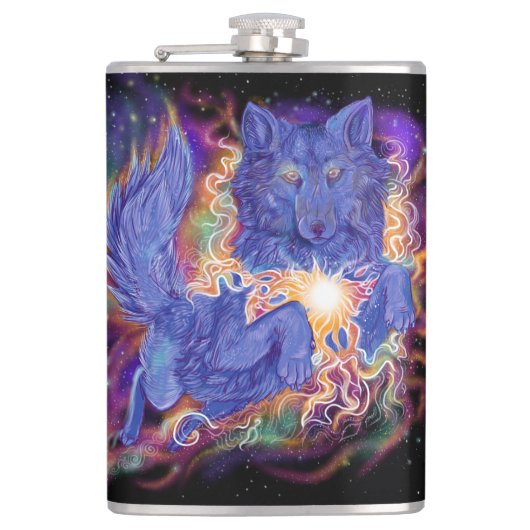 Cosmic Wolf Heupfles (Voorkant)