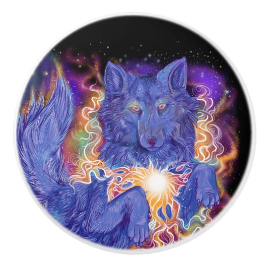 Cosmic Wolf Keramische Knop (Voorkant)