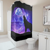 Cosmic Wolf - Moon Shower Curtain Paars en Black Douchegordijn (In situ)