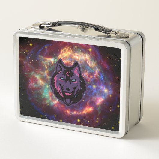 Cosmic Wolf, Paarse grafische kunst, Galaxy Backgr (Achterkant)