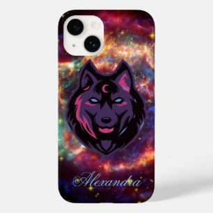 Cosmic Wolf, Paarse grafische kunst, Galaxy Backgr Case-Mate iPhone 14 Hoesje