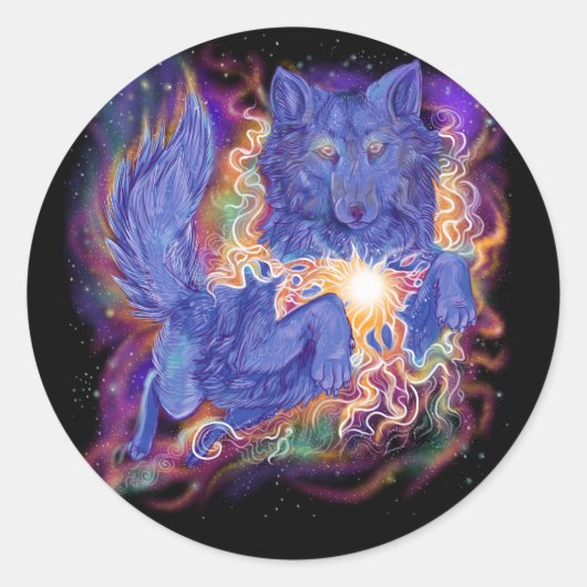Cosmic Wolf Ronde Sticker (Voorkant)