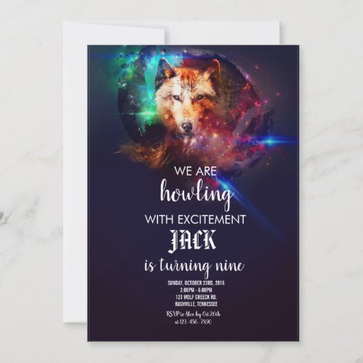 Cosmic Wolf | Uitnodiging voor verjaardagsfeestje (Voorkant)