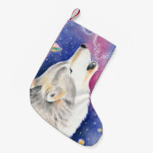 Cosmic Wolf Waterverf Art Kleine Kerstsok (Voorkant (Hangend))