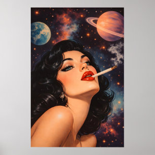 Cosmic Woman Poster, Retro Glam Portretprint Poster