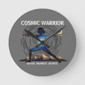 Cosmic Yoga Warrior | Galaxy Body Pose (NO NUMBERS Ronde Klok (Voorkant)