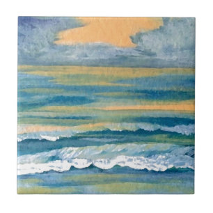 Cosmic Zee Yellow Gold en Blue Sunset Ocean Tegeltje