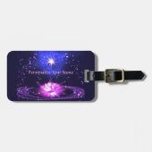 Cosmic Zen Paarse Crystal Lotus Flower Stars Lugga Bagagelabel (Voorkant horizontaal)
