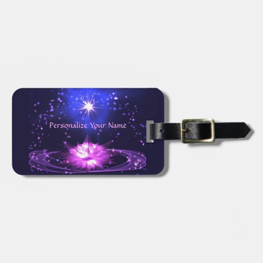 Cosmic Zen Paarse Crystal Lotus Flower Stars Lugga Bagagelabel (Voorkant horizontaal)