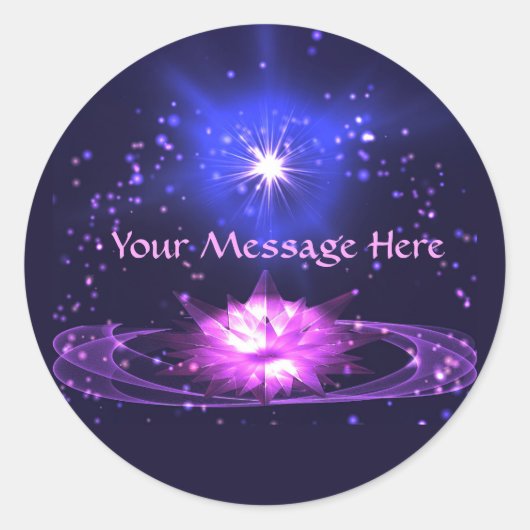 Cosmic Zen Paarse Crystal Lotus Flower Stars Ronde Sticker (Voorkant)