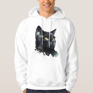 Cosmic Zwarte Kat Waterverf T-Shirt – Artistieke D