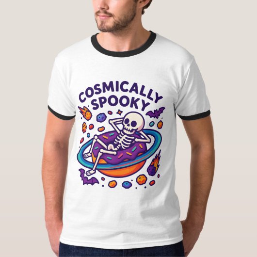 Cosmically Spooky Design Space Skeleton Halloween T-shirt (Voorkant)