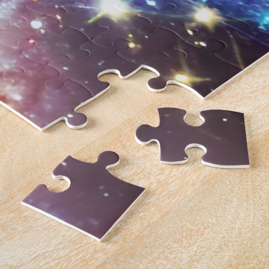 Cosmieblauw en paars met centrumsterkern legpuzzel (Zijkant)