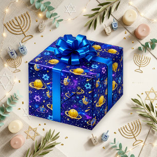 Cosmisch Blauwe Hanukkah-sterrenstelsel Cadeaupapier