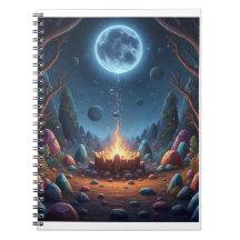 Cosmisch maanlicht kampvuur fantasie spiral notebo