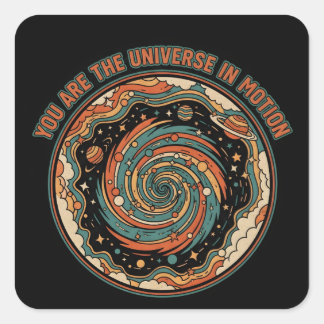 Cosmisch Universum in Beweging - Retro T-shirt Vierkante Sticker