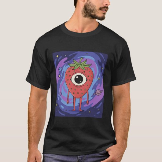 Cosmische Aardbei Alien – Schattig Sci-Fi Fruit T-shirt (Voorkant)