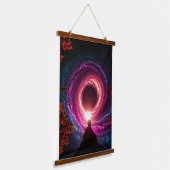 "Cosmische Afdaling — Man die Staart in een Neonst Hangend Wandkleed (Gebogen)