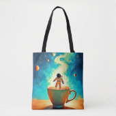 Cosmische Brouwsel: Astronaut's Coffeedroom Tote Bag (Voorkant)