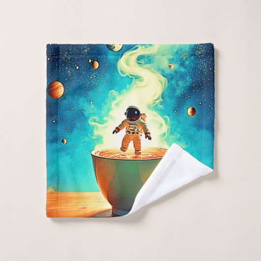 Cosmische Brouwsel: Astronaut's Koffiedroom Bad Handdoek (Wasdoekje)