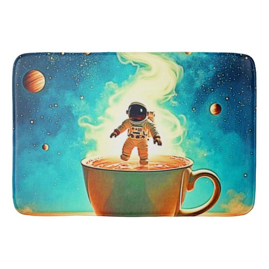 Cosmische Brouwsel: Astronaut's Koffiedroom Badmat (Voorkant)