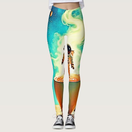 Cosmische Brouwsel: Astronaut's Koffiedroom Leggings (Voorkant)