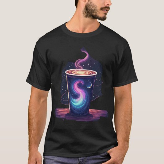 Cosmische Caffeïne | Galactische Nevel Wervelende T-shirt (Voorkant)