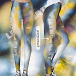 Cosmische danslampen leggings<br><div class="desc">Abstracte foto voor lange blootstelling: kleurrijke trillende lichtjes tegen blauwe achtergrond. Koel vakantie-outfit of mooi persoonlijk cadeau. U kunt de tekst "Laten we feest!" vervangen door uw eigen bericht.</div>