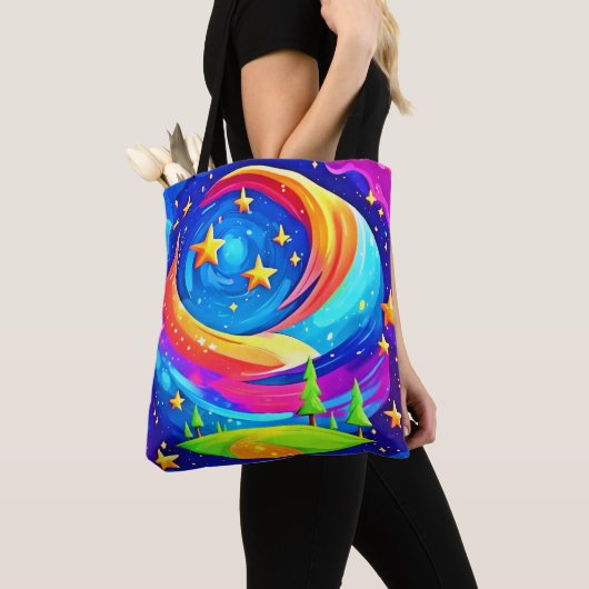Cosmische Droomlandschap: Een Hemelse Avontuur Tote Bag (Dichtbij)